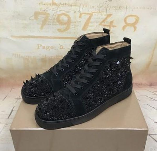 

2019 famous designer brand silver nails spikes flats casual shoes red bottom shoes for men and women party wedding trainers c011, Black