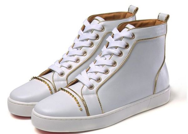 

2020 new red bottom fashion designer shoes high cut spike sedue calf sneaker luxury party wedding shoes genuine casual shoes, Black