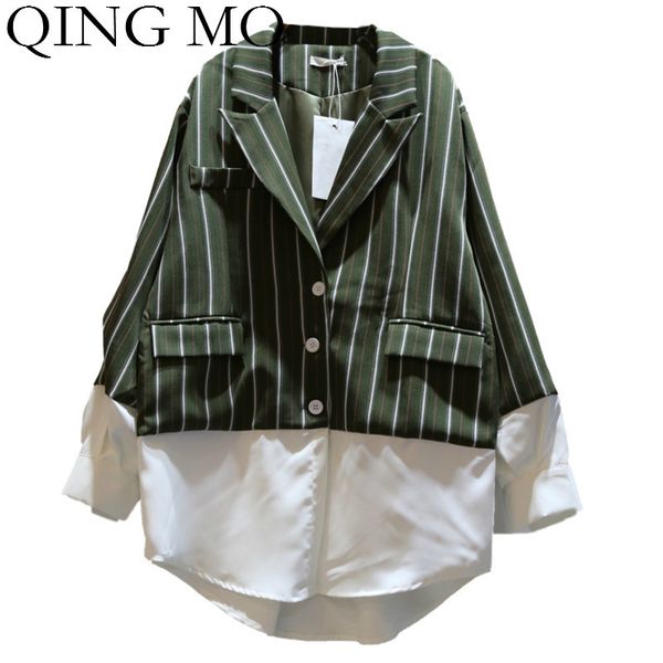 

qing mo black green striped women coat vintage style women autumn patchwork coat single breasted 2019 fashion zqy1445, Tan;black