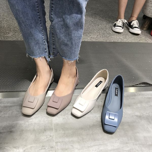 

nurse shoes square toe buckle shallow mouth low heels casual female sneakers dress flats women nursing retro solid rubber, Black