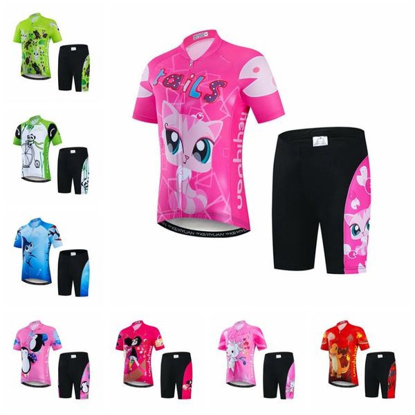 

2020 cycling jersey set kids bike jersey shorts set children mtb mountain road girls boy bicycle suit clothing pink, Black;blue