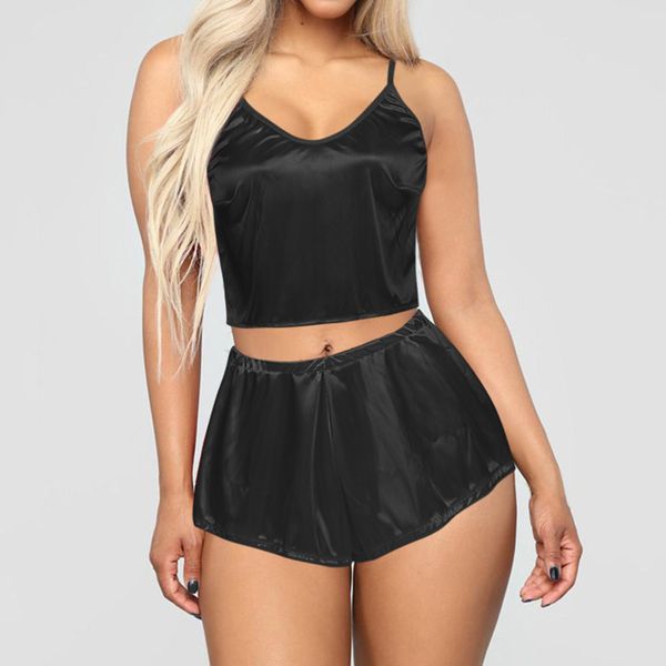 

female sleepwear pajama party set women ropa interior nightsuit sets lingerie set solid color and short lady soft nightwear, White;black
