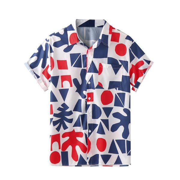 

2020 summer men's random printing hawaiian loose short sleeve casual buttons two color blouse streetwear camicia da uomo nuova, White;black