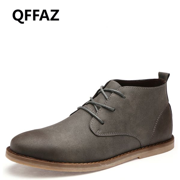 

qffaz men boots autumn winter leather ankle boots footwear lace up shoes men vintage shoes plush scarpe inverno uomo, Black