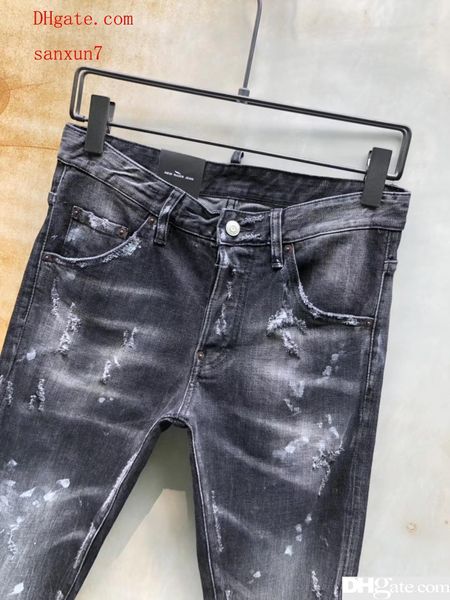 

2019 fashion casual men s denim coolguy jean embroidery pants holes jeans button pants d2 long trousers 896ds, Blue