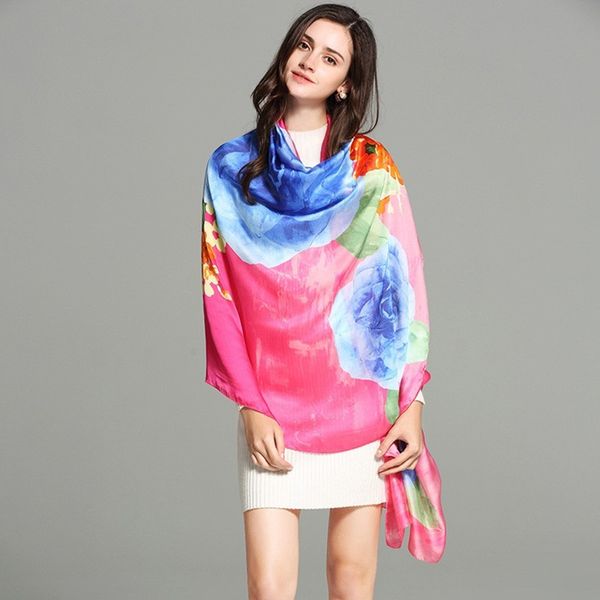 

2019 new fashion women silk scarf spring and autumn print scarf shawl dual purpose sandy beach scarves