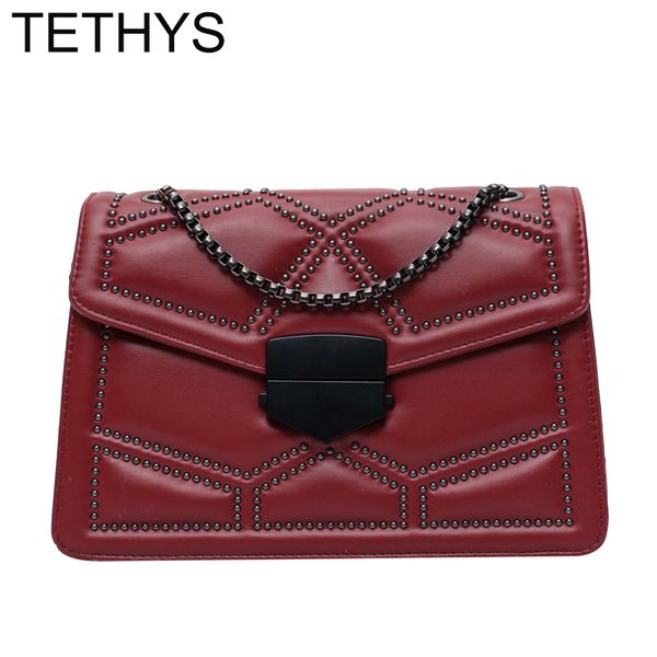 

tethys ladies hand bags women luxury handbags women bags designer rivet shoulder bag laides leather messenger bag bolsa feminina