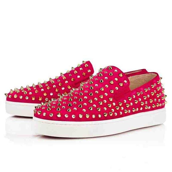 

factory sale red bottom loafers shoes men,women roller boat spiked low sneaker genuine leather slip-on flat full studded rivets casual train, Black