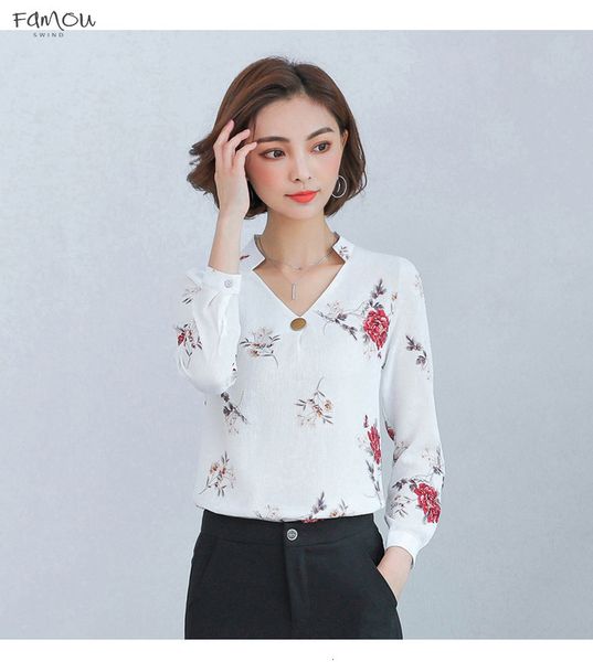 

Blusas Blouse Office Shirt Elegant Chiffon Women Tops And Blouses Autumn Fall Long Sleeve V-Neck Flower Ladies Chiffon Female K1
