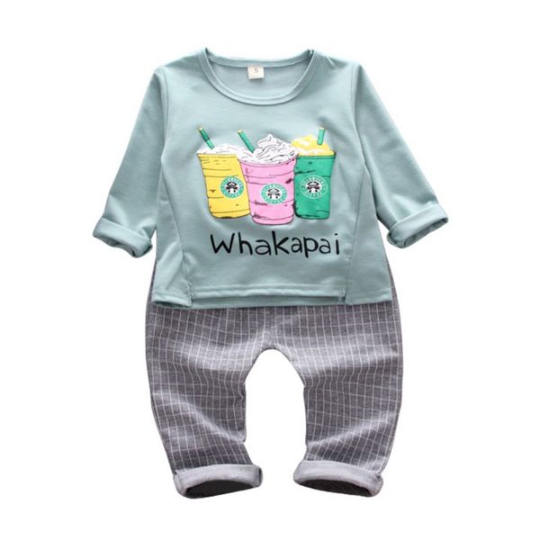 

baby clothes set clothes trousers autumn new plaid + casual shirt baby children's suit two-piece cartoon long-sleeved, White