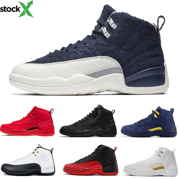 

12 men women basketball shoes 12s white the master french blue playoffs red suede wolf grey sneakers sports size 7-13