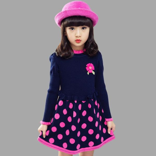 

dresses for girls dot knitted sweater dress for girls party kids dress autumn winter christmas clothes girl 3 6 8 13 years, Red;yellow