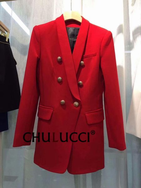 

11.6 2019 autumn new high end shawl collar double breasted lion buttons slim blazer coat women, White;black