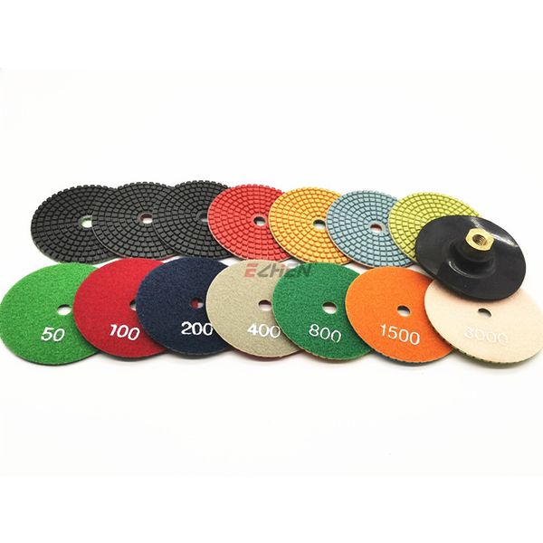 

7 шт 4 " алмаз полировки колодки плюс один резиновый покровитель колодки резьба m14 или 5/8-11 мокрой полировки гранит мрамор кварцевый бето