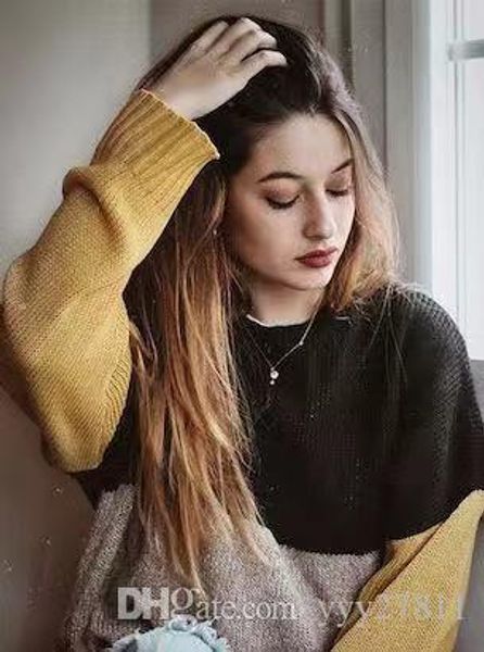 

женщины с дизайнерским свитером 2019 осенью и зимой нового свитер круглых пуловерами шеи свободного цвета полосатого свитера женщины, White;black