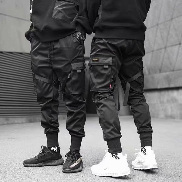Calças cargo masculinas casuais calças de corrida sólidas masculinas com vários bolsos novas roupas esportivas masculinas hip hop harém lápis