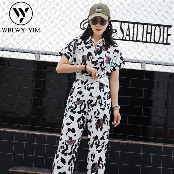 

уличная мода леопардовый комбинезон женщины комбинезон карман однобортный с коротким рукавом девять брюки комбинезоны женские свободные комб, Black;white