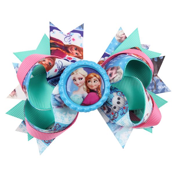 

1pcs cartoon princess character elsa hair ribbon bow hair clip hair accessories head ornament anna hairpin baby hearwear gifts, Slivery;white