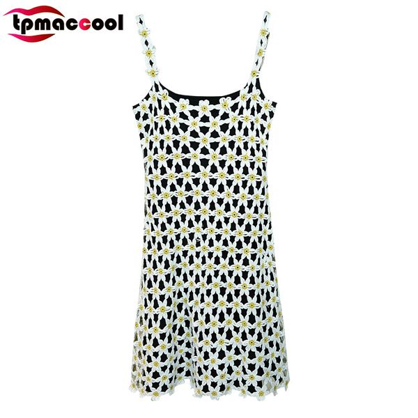 

tpmaccool luxury designer women summer dresses handmade crochet magnolia elegant aristocratic temperament knitted party dress, Black;gray