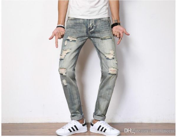 

summer pants casual elliott ripped jeans zipper for mens clothing jeans slim fit styles fashion hip hop designer causal, Blue