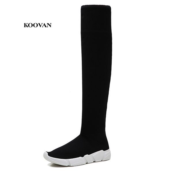 

koovan women's over the knee boots long shoes girls 2018 new thin elastic high women's boots flats wild socks shoes mx190801, Black