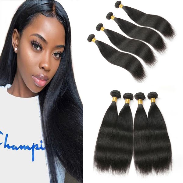 

brazilian remy human hair 4 bundles 10a grade 100% unprocessed natural color brazilian straight virgin human hair wefts extensions, Black