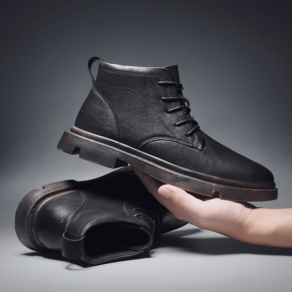 

martin men's casual boots outdoor sneaker ankle boots leather men shoe chaussure homme, Black