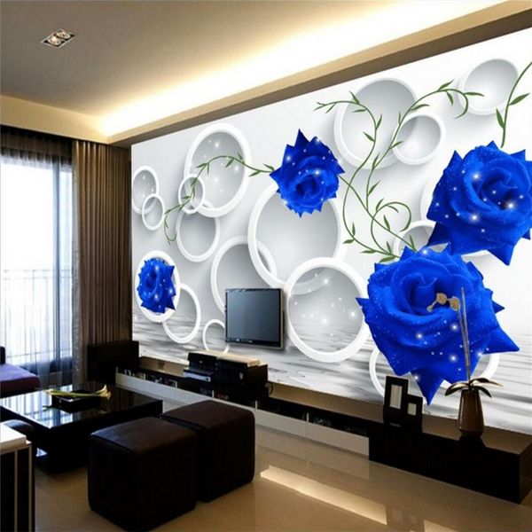

custom p wallpaper mural wall sticker circle blue rose simple tv background wall paper mural papel de parede