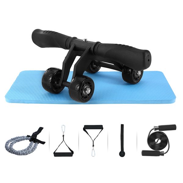 

4-wheel power wheel fitness set abdominal roller 2 * heavy duty resistance band handles atex resistance tube knee pad