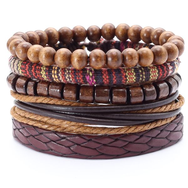 

5 pcs/set handmade weave charm wrap men bracelet femme homme male jewellery pulseras beads leather bracelets for women bangles, Golden;silver
