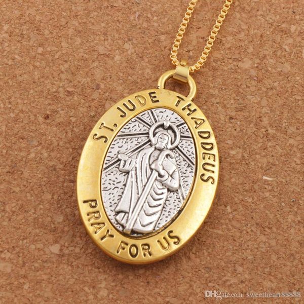 

10шт много двухцветный st.jude фаддей pray для ожерелье путешествий американской защиты 2inch ожерелья 24inches n1778, Silver