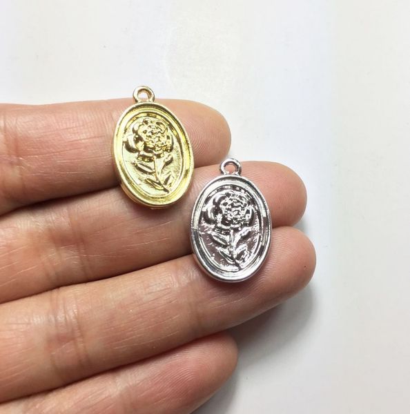 

eruifa 10pcs 19*14mm nice oval rose zinc alloy diy charms pendant jewelry handmade diy 2 colors, Silver
