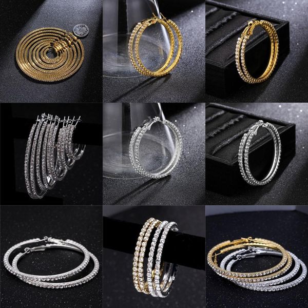 

roxi 1pair fashion hoop earrings for women big smooth circle earrings with rhinestone basketball brincos loop korean, Golden;silver