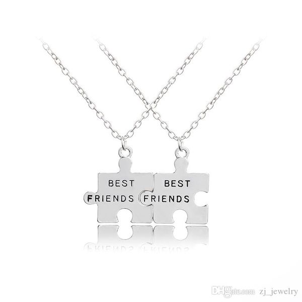 

2pcs / комплект new головоломки лучшие друзья ожерелье 2 handstamped bff две цепи ожерелье гравированные буквы подарков, Silver