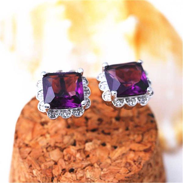 

new silver earrings beautiful temperament women's square inlaid zircon earrings jewelry gift, Golden;silver