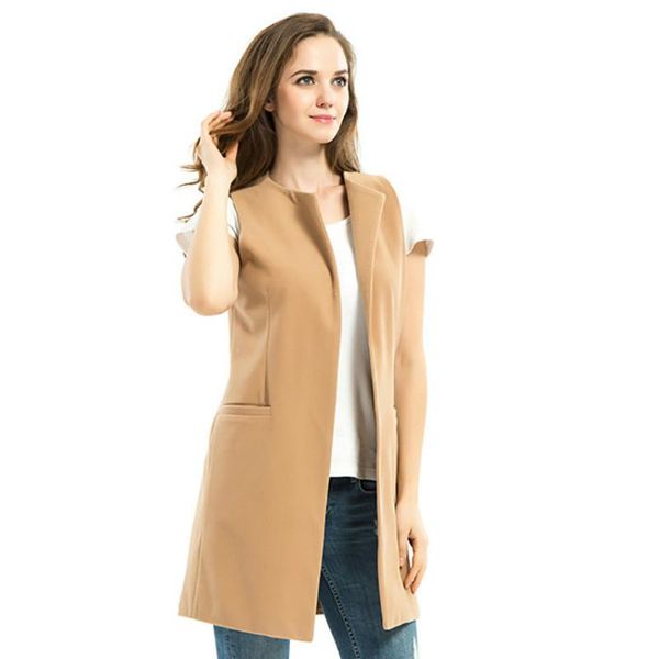 

women's vests mid-length woolen vest in spring and autumn europe the united states loose casual ladies sleeveless long coat, Black;white