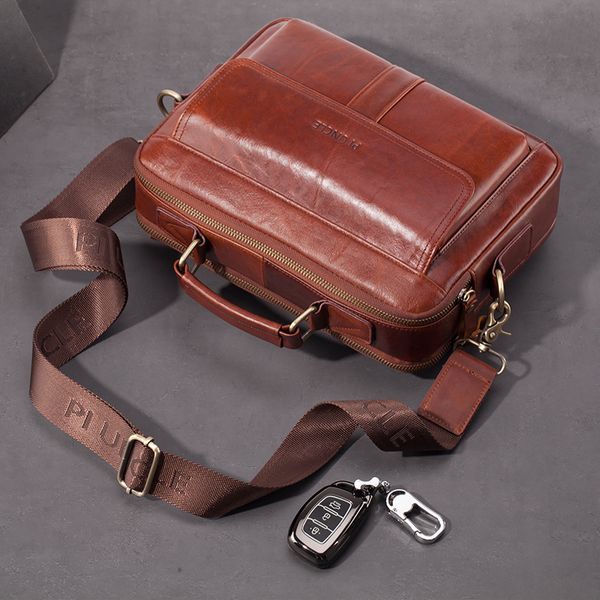 

2019 fashion men genuine leather briefcase office tote shoulder messenger bag leather men travel business large capacity handbag