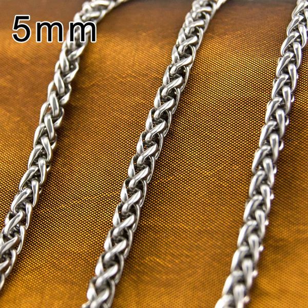 

men punk hip hop stainless steel wheat woven necklace street fashion popular metal longchain decorative jewelry gift, Silver
