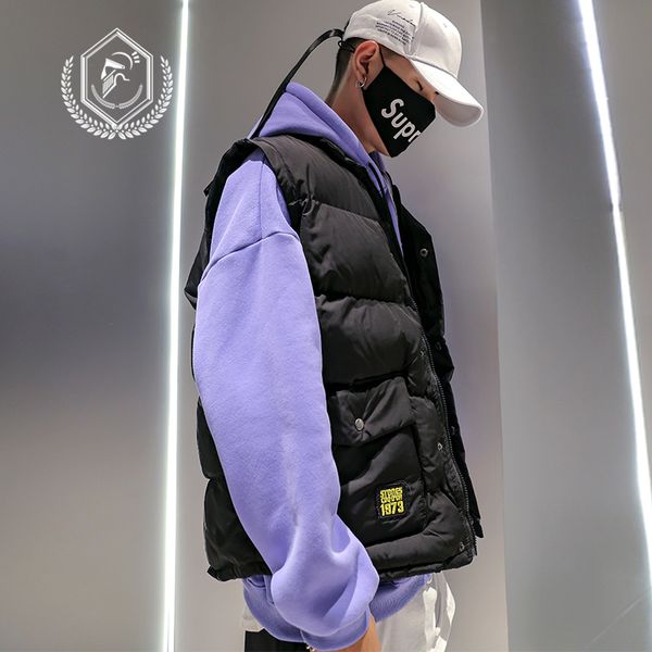 

мужчины моды сыпучие большой размер жилеты хлопок hip hop теплый жилет, Black;white