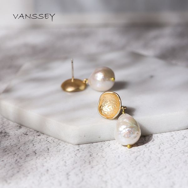 

vanssey fashion jewelry handmade water drop handmade glass natural baroque pearl dangle earrings accessories for women 2019 new, Silver