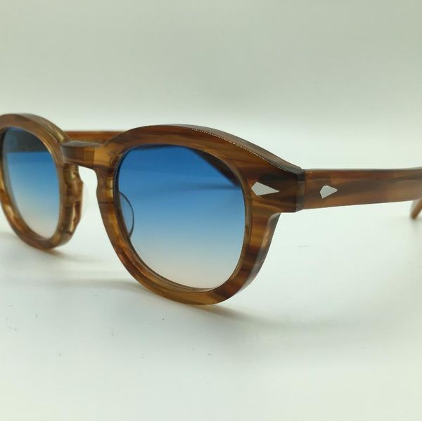 

wholesale-speike customized fashion lemtosh johnny depp style sunglasses vintage round sun glasses blue-brown lenses sunglasses, White;black