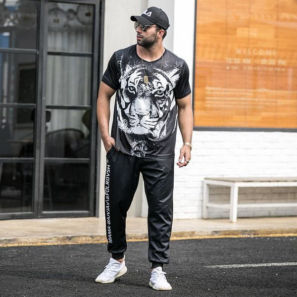 

luxury fashion designer men's tracksuits sets for summer men's t shirts and long pants with hip hop style tracksuits sets size -7, Gray