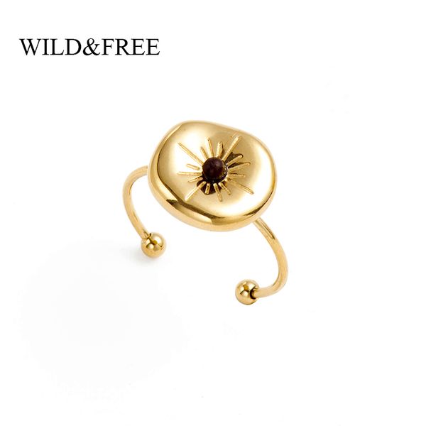 

wild & vintage stainless steel rings ladies gold irregular round with stone beads star open stackable midi rings jewellery, Golden;silver