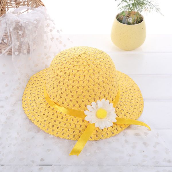 

baby kids girl summer floral flower straw visor sun hat beach hats casquette enfant baby protection cute cap czapki dla dzieci, Yellow