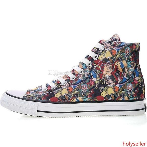 

2019 new one piece x all stars 100 hi 10s high vulcanized board casual canvas shoes black white men women sneaker