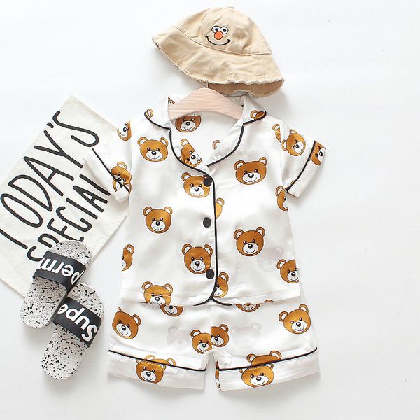 

2019 новая мода вскользь baby girl boy пижамы с коротким рукавом медведь printed топ брюки 2pcs soft summer baby пижамы, Blue;red