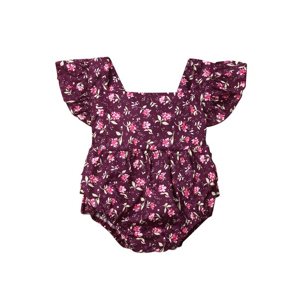 

baby girls cotton romper newborn baby girl clothes flower printed ruffle romper jumpsuit playsuit one-pieces outfits, Blue