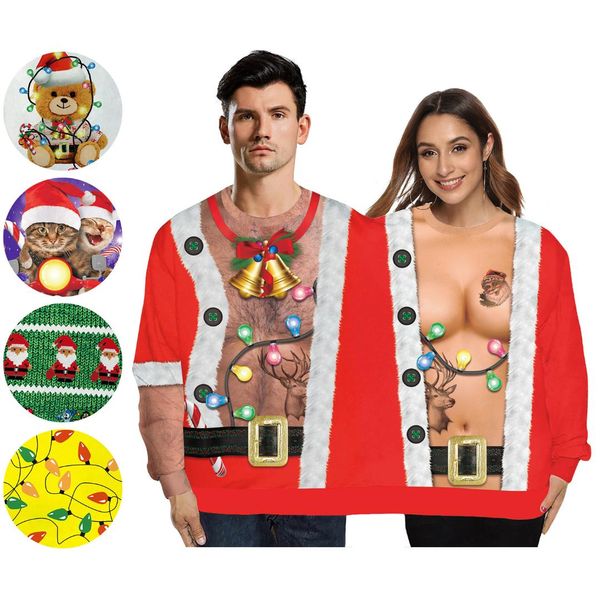 

xmas cosplay costumes christmas couple wearing 3d printed cats bears long sleeve round neck disfraz for woman man, Silver