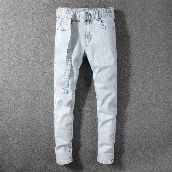 

wholesale-skinny jeans mens designer brand black jeans skinny ripped destroyed stretch slim fit hop hop pants with holes luxury jeans, Blue