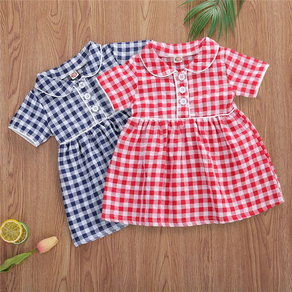 

0-3 years baby girls dress sweet plaid short sleeve summer dress for girls red blue plaid casual for clothes, Red;yellow